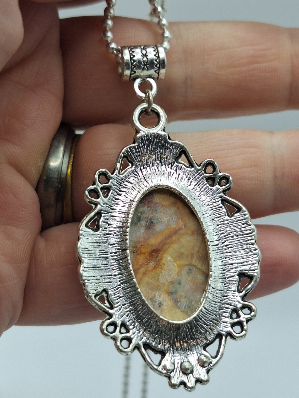 Crazy Lace Agate Necklace Natural Stone Pendant Silver Boho Western Jewelry - Picture 7 of 8
